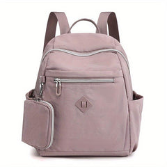 Solid Backpack With Coin Purse Nylon Travel School Bag Women's Daypack