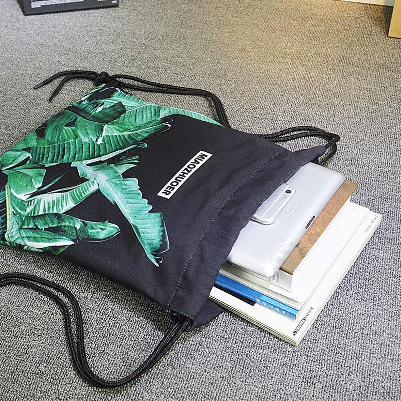Large Capacity Banana Leaf Print Drawstring Backpack Lightweight Sports Bag
