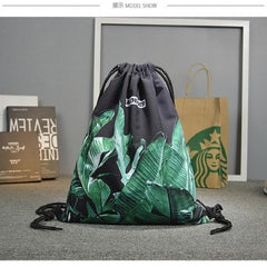Large Capacity Banana Leaf Print Drawstring Backpack Lightweight Sports Bag