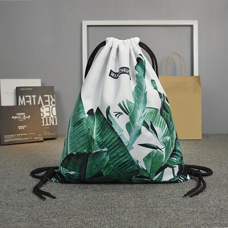 Large Capacity Banana Leaf Print Drawstring Backpack Lightweight Sports Bag