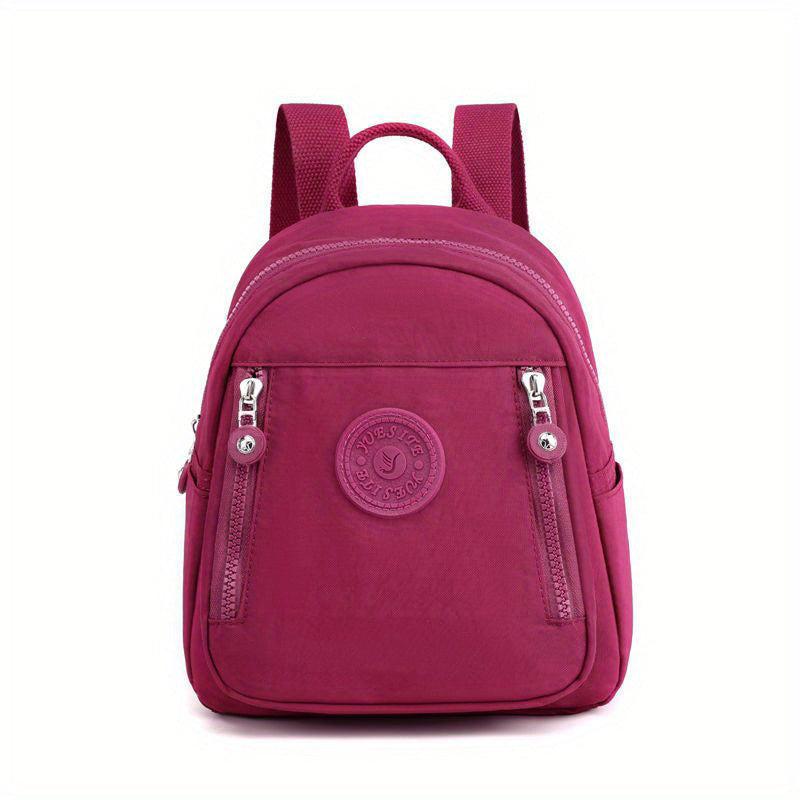 Lightweight Nylon Zipper Backpack Solid Knapsack Adjustable Strap Rucksack