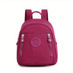 Lightweight Nylon Zipper Backpack Solid Knapsack Adjustable Strap Rucksack