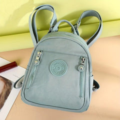 Lightweight Nylon Zipper Backpack Solid Knapsack Adjustable Strap Rucksack