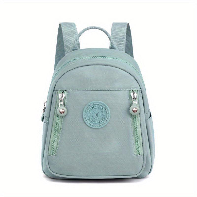 Lightweight Nylon Zipper Backpack Solid Knapsack Adjustable Strap Rucksack