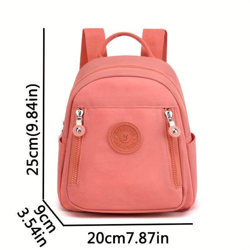 Lightweight Nylon Zipper Backpack Solid Knapsack Adjustable Strap Rucksack