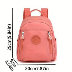 Lightweight Nylon Zipper Backpack Solid Knapsack Adjustable Strap Rucksack