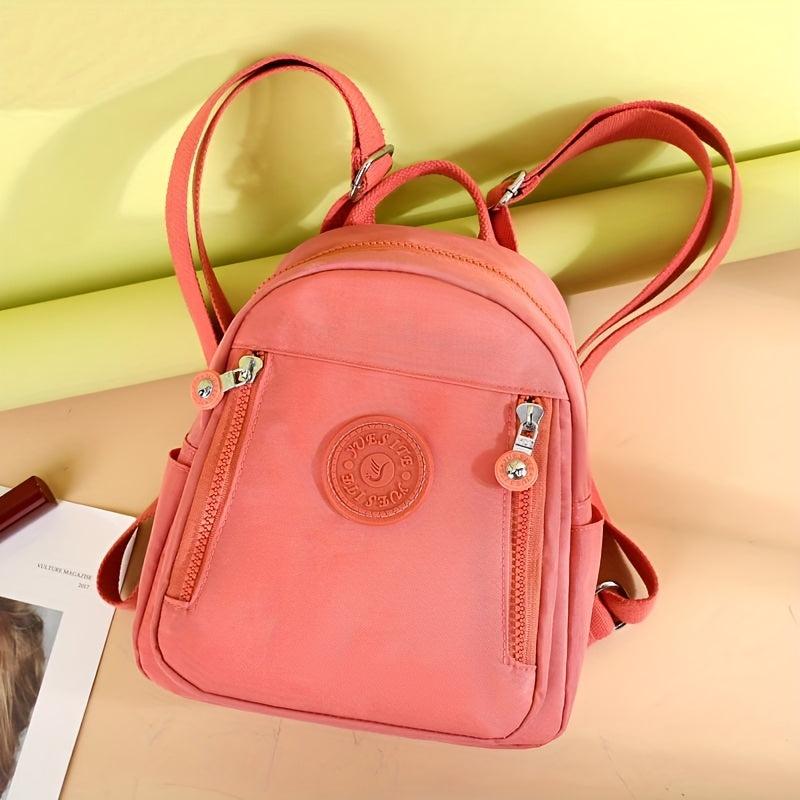 Lightweight Nylon Zipper Backpack Solid Knapsack Adjustable Strap Rucksack