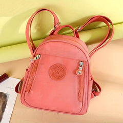 Lightweight Nylon Zipper Backpack Solid Knapsack Adjustable Strap Rucksack