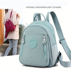 Lightweight Nylon Zipper Backpack Solid Knapsack Adjustable Strap Rucksack