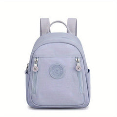 Lightweight Nylon Zipper Backpack Solid Knapsack Adjustable Strap Rucksack