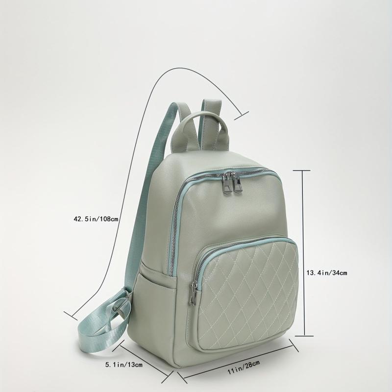 Argyle Quilted Detail Backpack Solid Travel School Bag