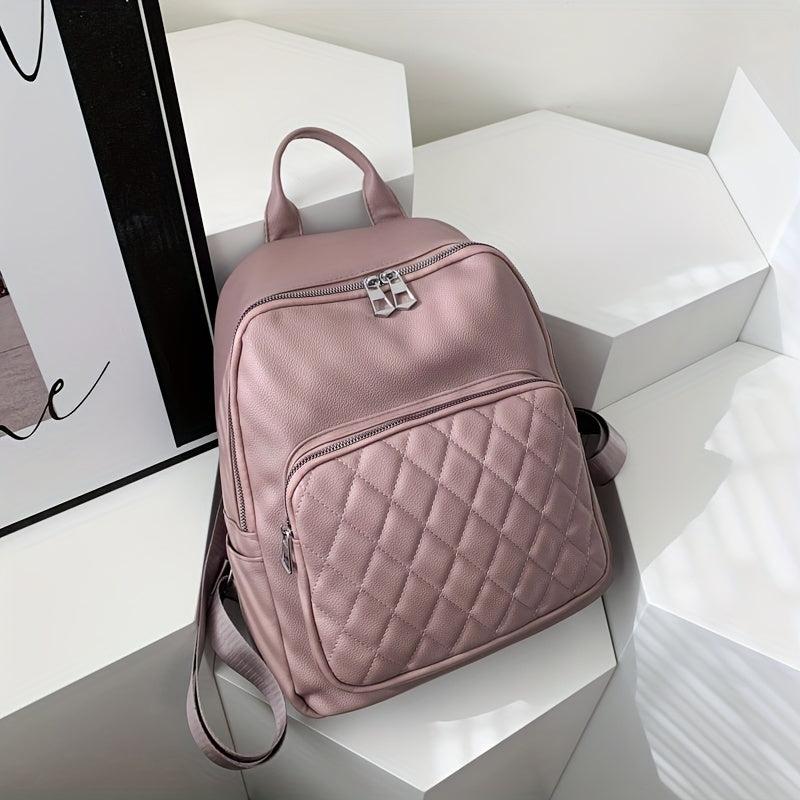 Argyle Quilted Detail Backpack Solid Travel School Bag