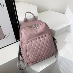 Argyle Quilted Detail Backpack Solid Travel School Bag