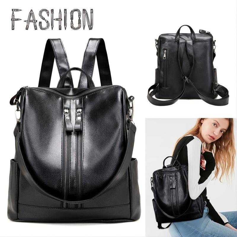 Soft Zipper Backpack Women's Faux Leather Backpack