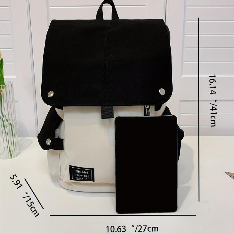 Casual Colorblock Backpack School Flap Daypack All Match Book Bag