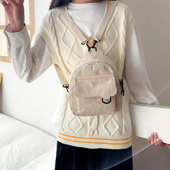Corduroy Textured Small Backpack Solid Color