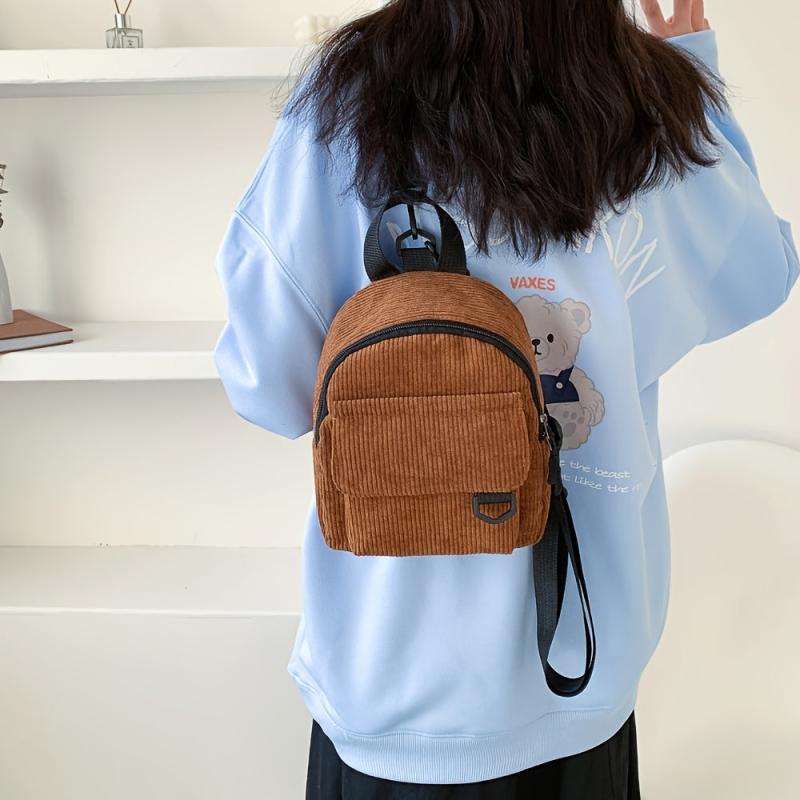 Corduroy Textured Small Backpack Solid Color