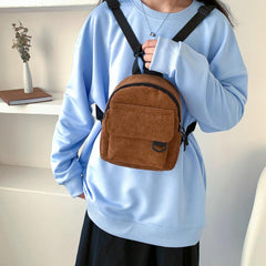 Corduroy Textured Small Backpack Solid Color