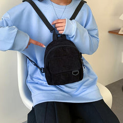 Corduroy Textured Small Backpack Solid Color