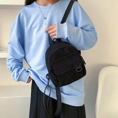 Corduroy Textured Small Backpack Solid Color