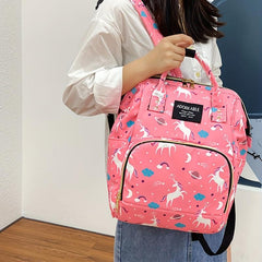 Cow Pattern Diaper Bag Top Handle Backpack Large Capacity