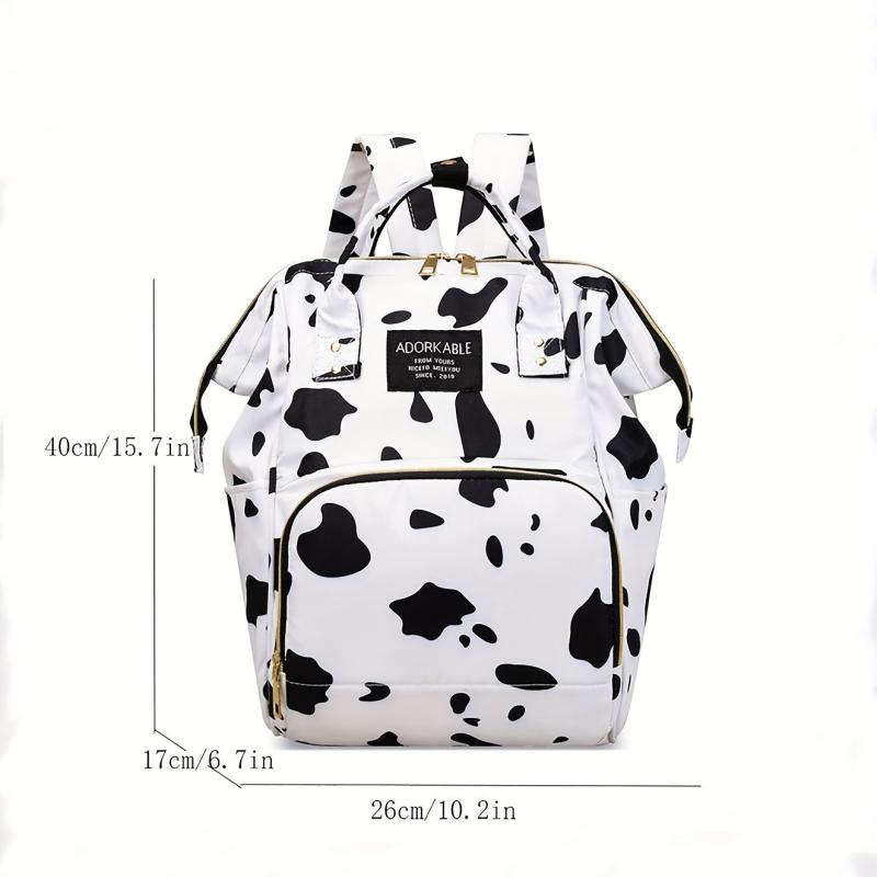 Cow Pattern Diaper Bag Top Handle Backpack Large Capacity