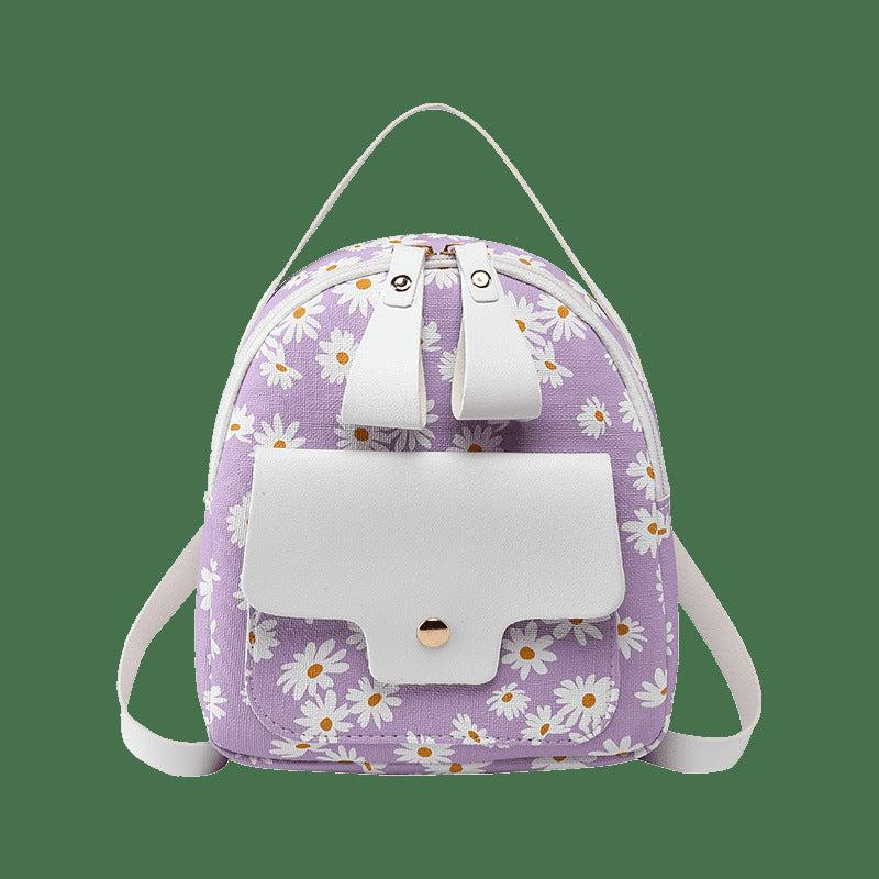 Daisy Print Backpack Faux Leather Daypack Convertible Crossbody Bag