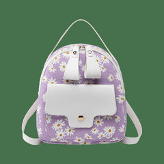 Daisy Print Backpack Faux Leather Daypack Convertible Crossbody Bag