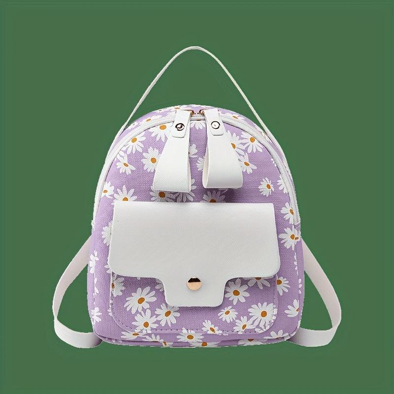 Daisy Print Backpack Faux Leather Daypack Convertible Crossbody Bag