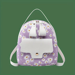Daisy Print Backpack Faux Leather Daypack Convertible Crossbody Bag