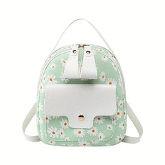 Daisy Print Backpack Faux Leather Daypack Convertible Crossbody Bag