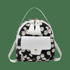Daisy Print Backpack Faux Leather Daypack Convertible Crossbody Bag