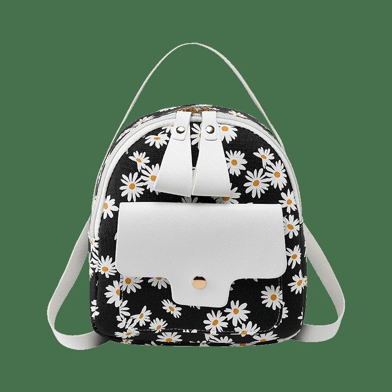 Daisy Print Backpack Faux Leather Daypack Convertible Crossbody Bag