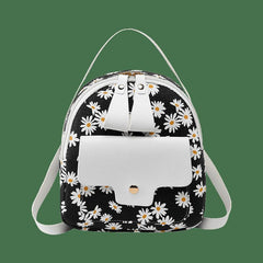 Daisy Print Backpack Faux Leather Daypack Convertible Crossbody Bag