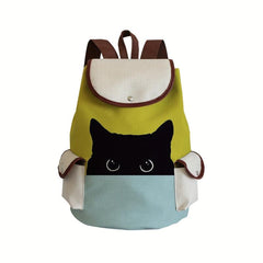 Cat Pattern Backpack Colorblock Rucksack With Side Pockets