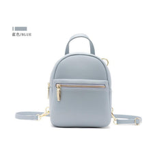 Mini Zipper Backpack Purse Solid Faux Leather Daypack For Phone