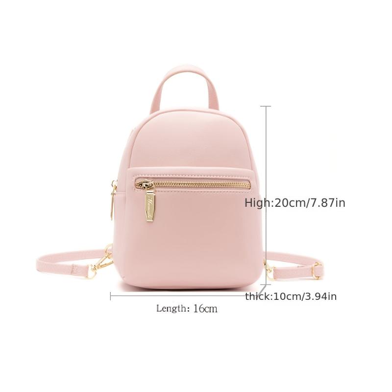 Mini Zipper Backpack Purse Solid Faux Leather Daypack For Phone