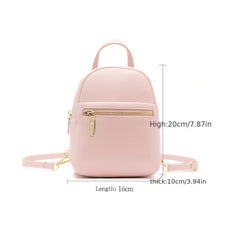 Mini Zipper Backpack Purse Solid Faux Leather Daypack For Phone
