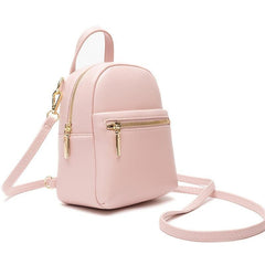 Mini Zipper Backpack Purse Solid Faux Leather Daypack For Phone