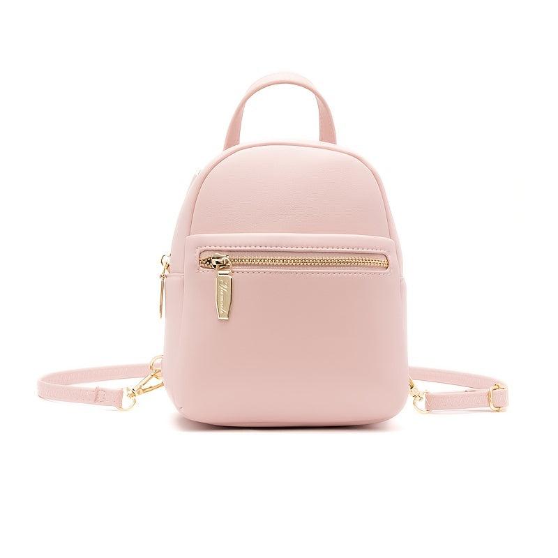Mini Zipper Backpack Purse Solid Faux Leather Daypack For Phone