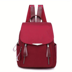 Women's Flap Backpack Solid Nylon Daypack Casual Travel School Bag