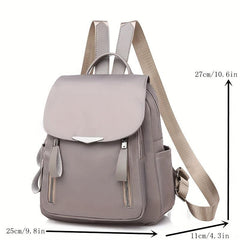 Women's Flap Backpack Solid Nylon Daypack Casual Travel School Bag