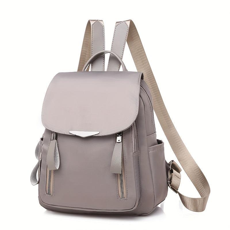 Women's Flap Backpack Solid Nylon Daypack Casual Travel School Bag