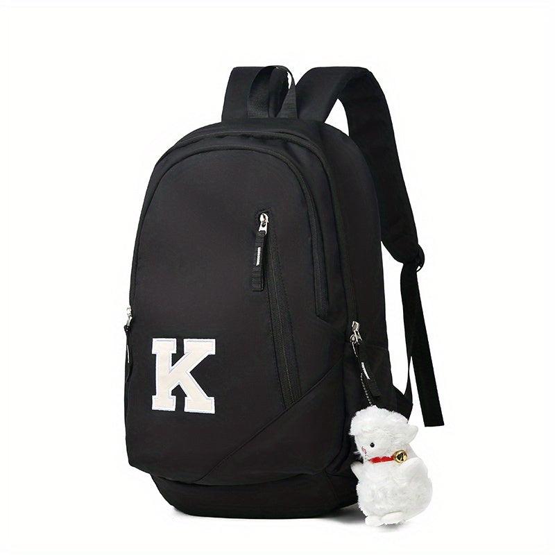 K Patch Decor Backpack Preppy Style School Bag Nylon Travel Daypack