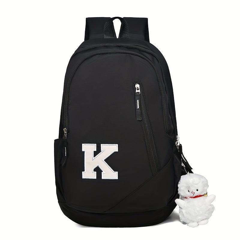 K Patch Decor Backpack Preppy Style School Bag Nylon Travel Daypack