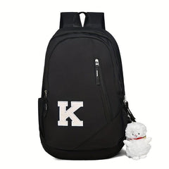 K Patch Decor Backpack Preppy Style School Bag Nylon Travel Daypack