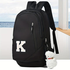 K Patch Decor Backpack Preppy Style School Bag Nylon Travel Daypack
