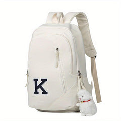K Patch Decor Backpack Preppy Style School Bag Nylon Travel Daypack