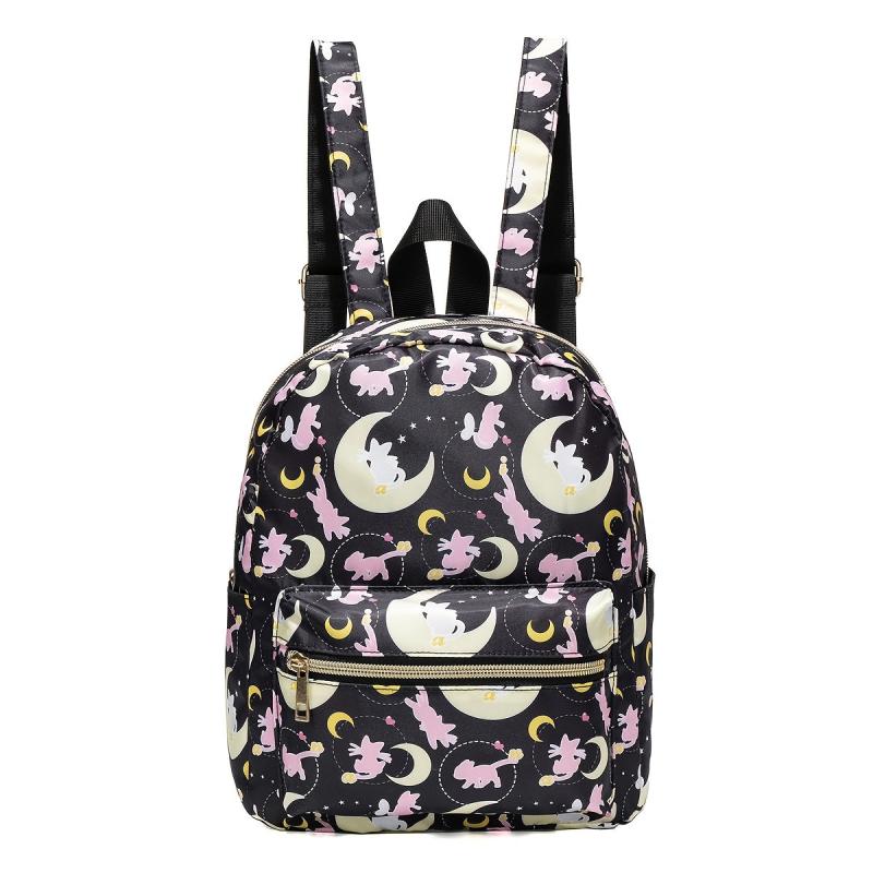 Cat & Moon Print Backpack Cartoon Pattern School Bag Small Outdoor Travel Bookba