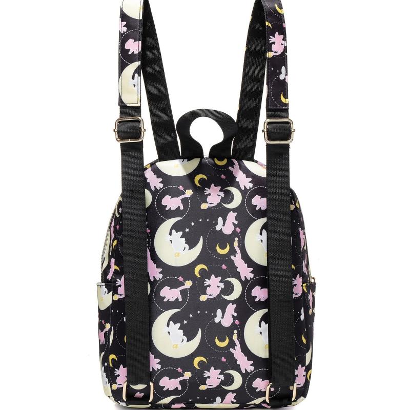 Cat & Moon Print Backpack Cartoon Pattern School Bag Small Outdoor Travel Bookba